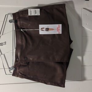 Celebrity Pink Women's Brown Faux Leather Mini Skort with Double Button Front